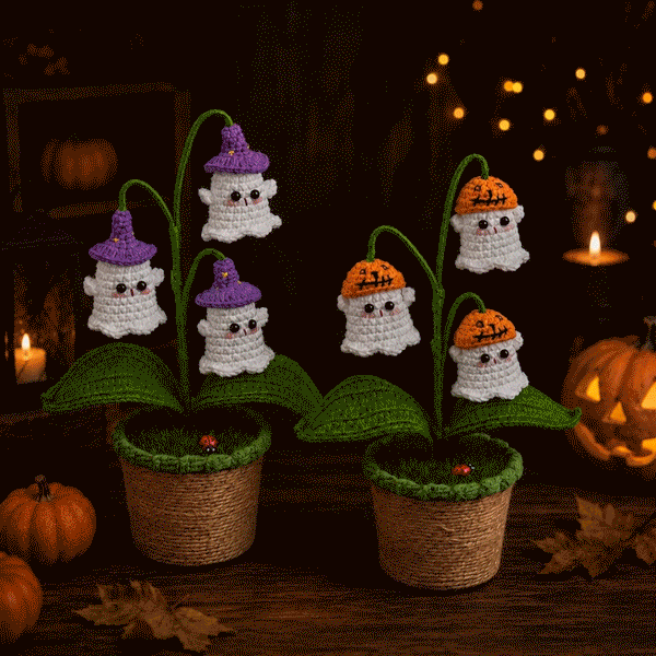 🎃 Halloween SALE 70% OFF 👻 Handmade Crochet Spooky Pumpkin Pot & Ghost Lamp