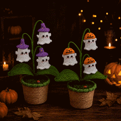 🎃 Halloween SALE 70% OFF 👻 Handmade Crochet Spooky Pumpkin Pot & Ghost Lamp