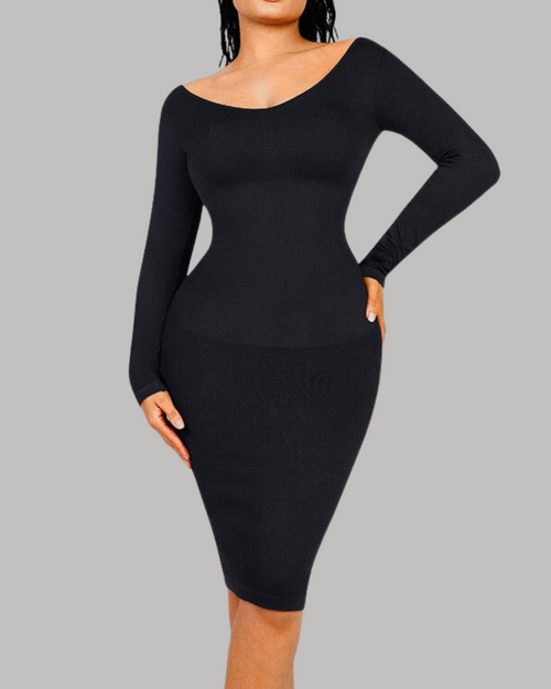 Snatching V Neck Long Sleeve Shaping Dress