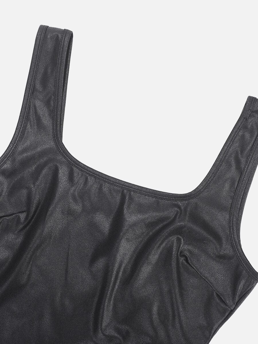 Faux Leather Sexy Tummy Control Bodysuit