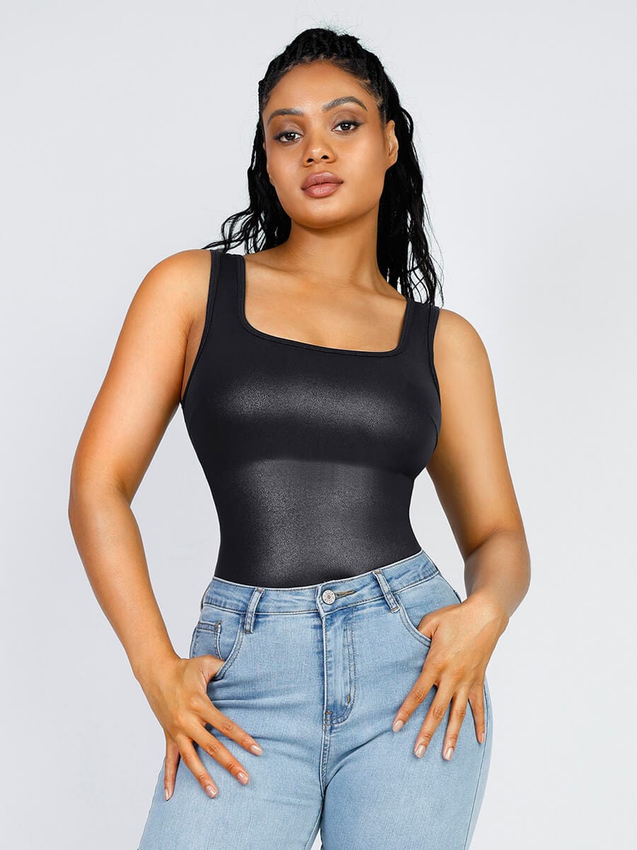 Faux Leather Sexy Tummy Control Bodysuit